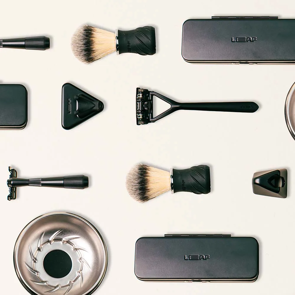 LEAF Shave Shave Bowl & Brush rakset svart