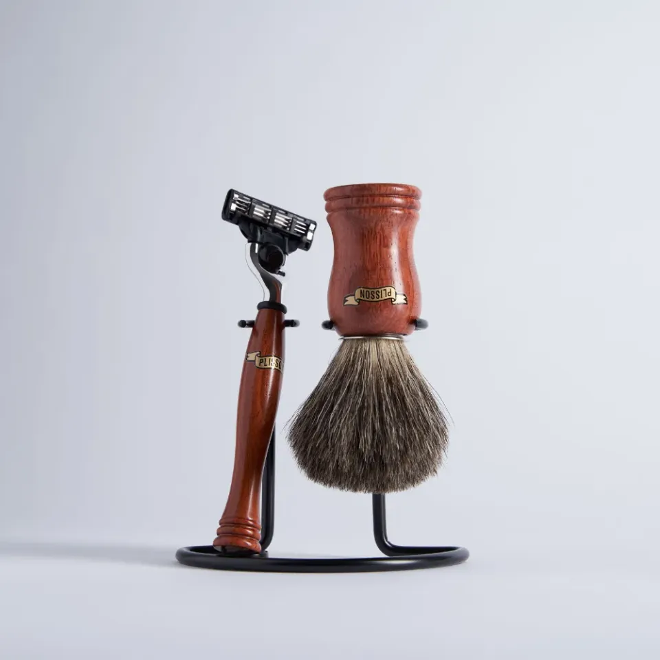Plisson 1808 Bubinga rakset Mach3 grå rysk