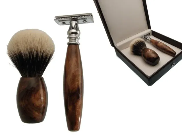 Dr Dittmar Valnöt rakset silvertip borste + hyvel