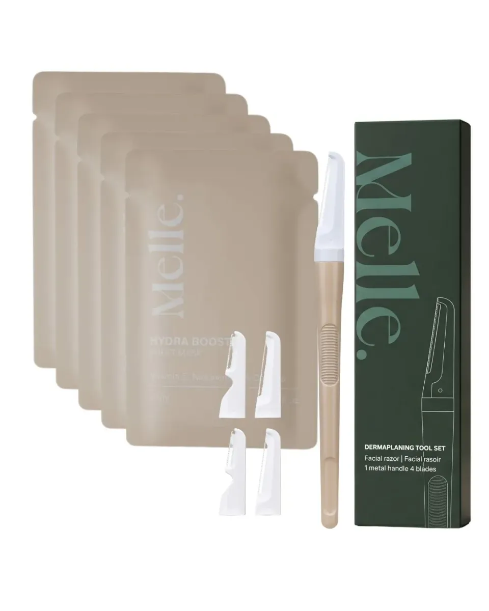 Melle Dermaplaner 2.0 ansiktshyvel + sheet mask 5-pack