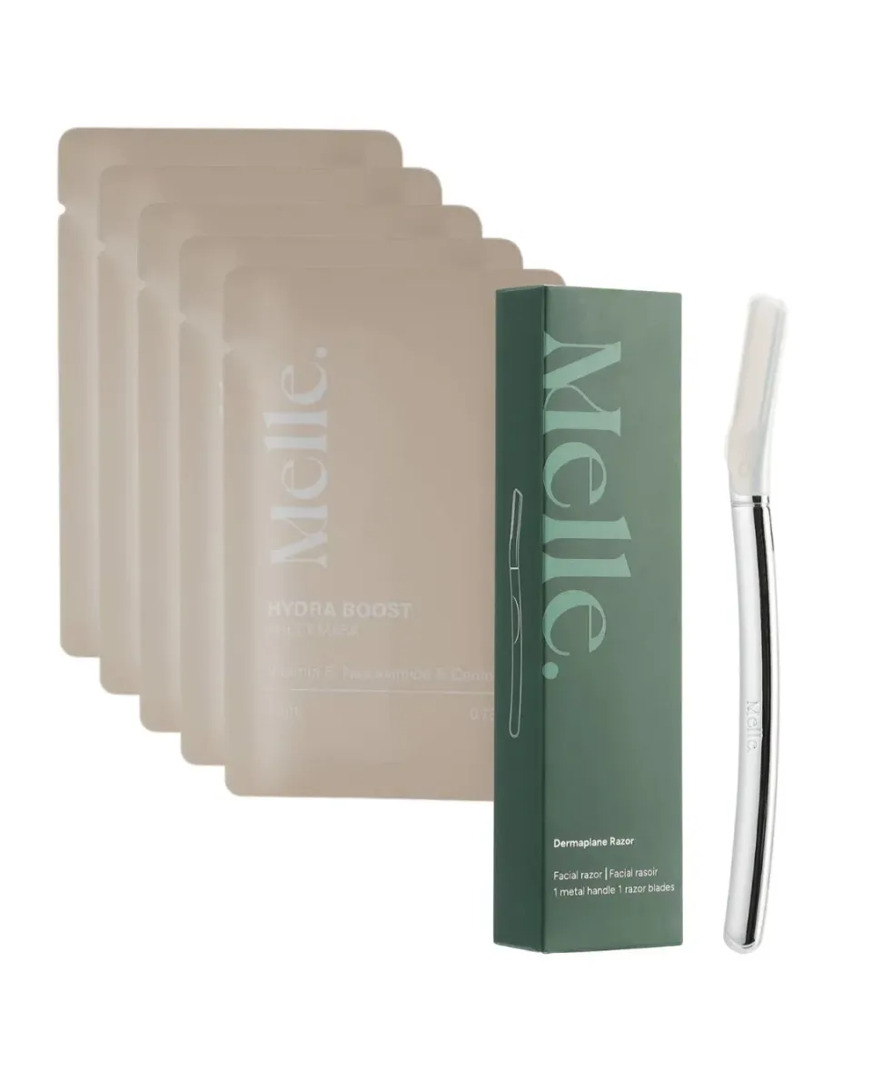 Melle Dermaplaner 1.0 ansiktshyvel rosé + mask 5-pack