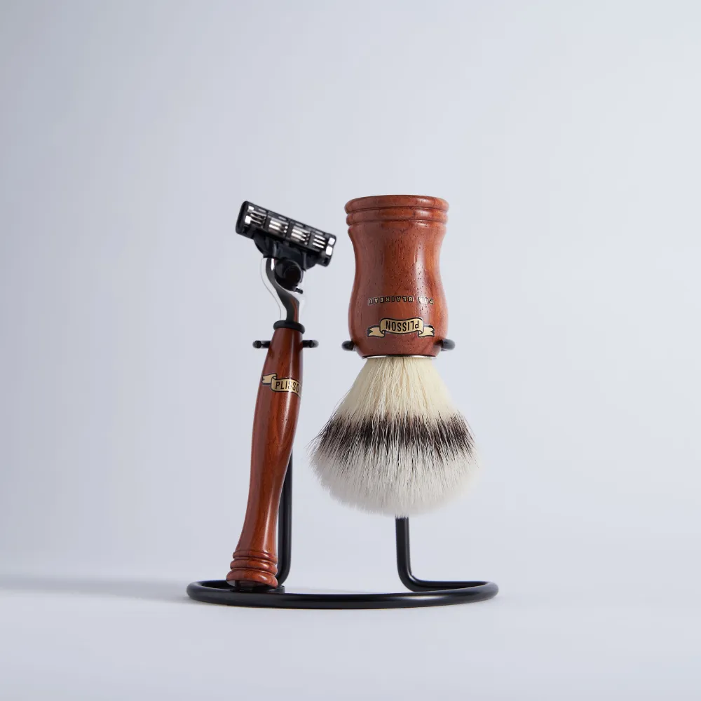 Plisson 1808 Bubinga rakset Mach3 grå rysk