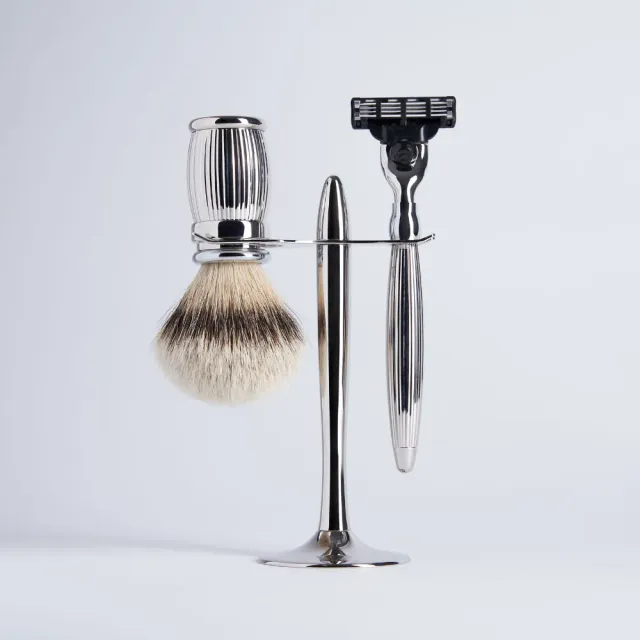 Plisson 1808 Godron Palladium rakset 3-delar Mach3 vit