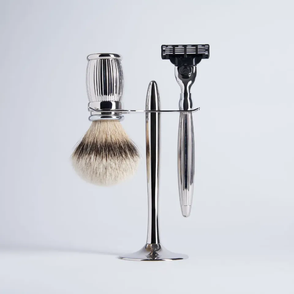 Plisson 1808 Godron Palladium rakset 3-delar Mach3 vit