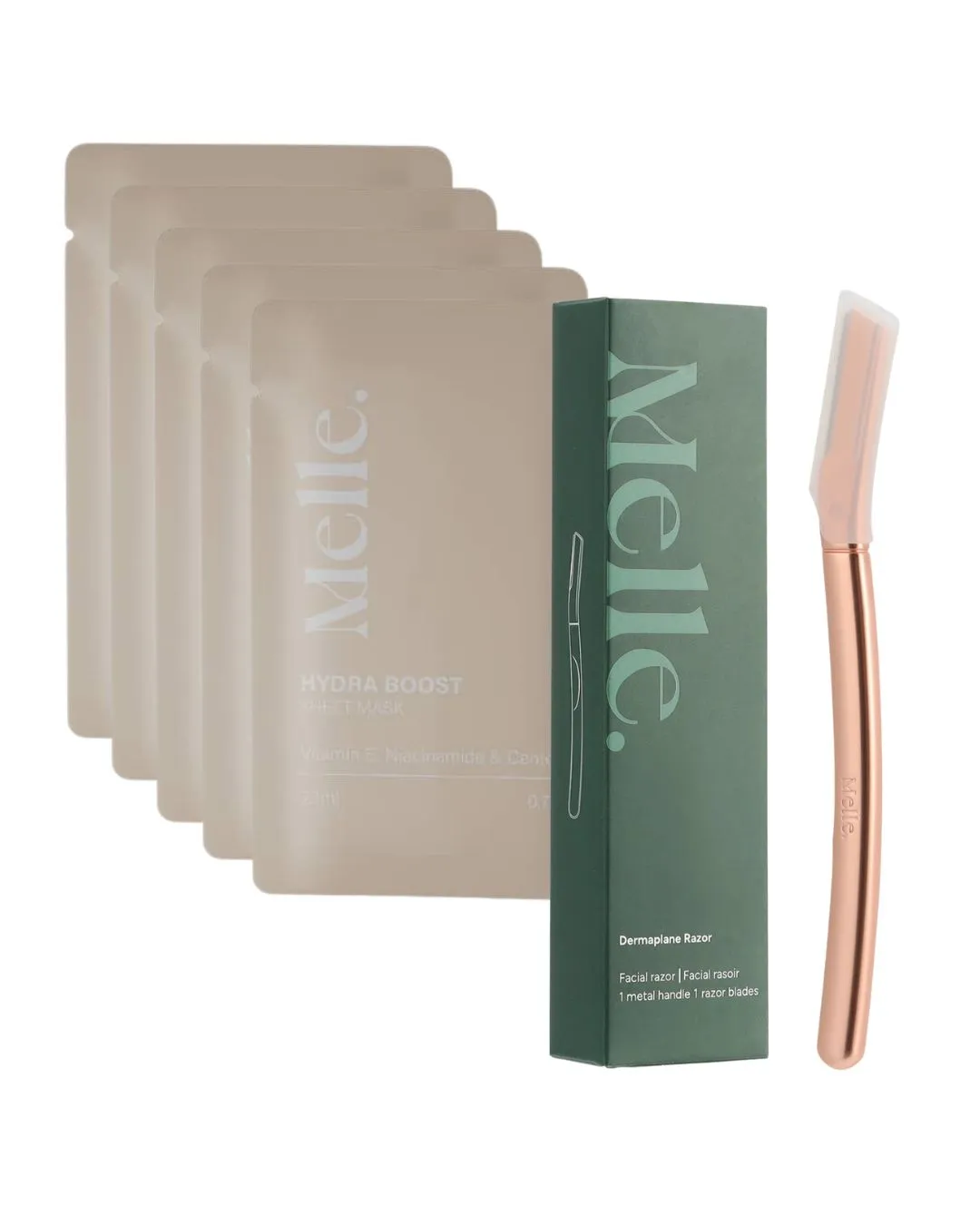 Melle Dermaplaner 1.0 ansiktshyvel rosé + mask 5-pack