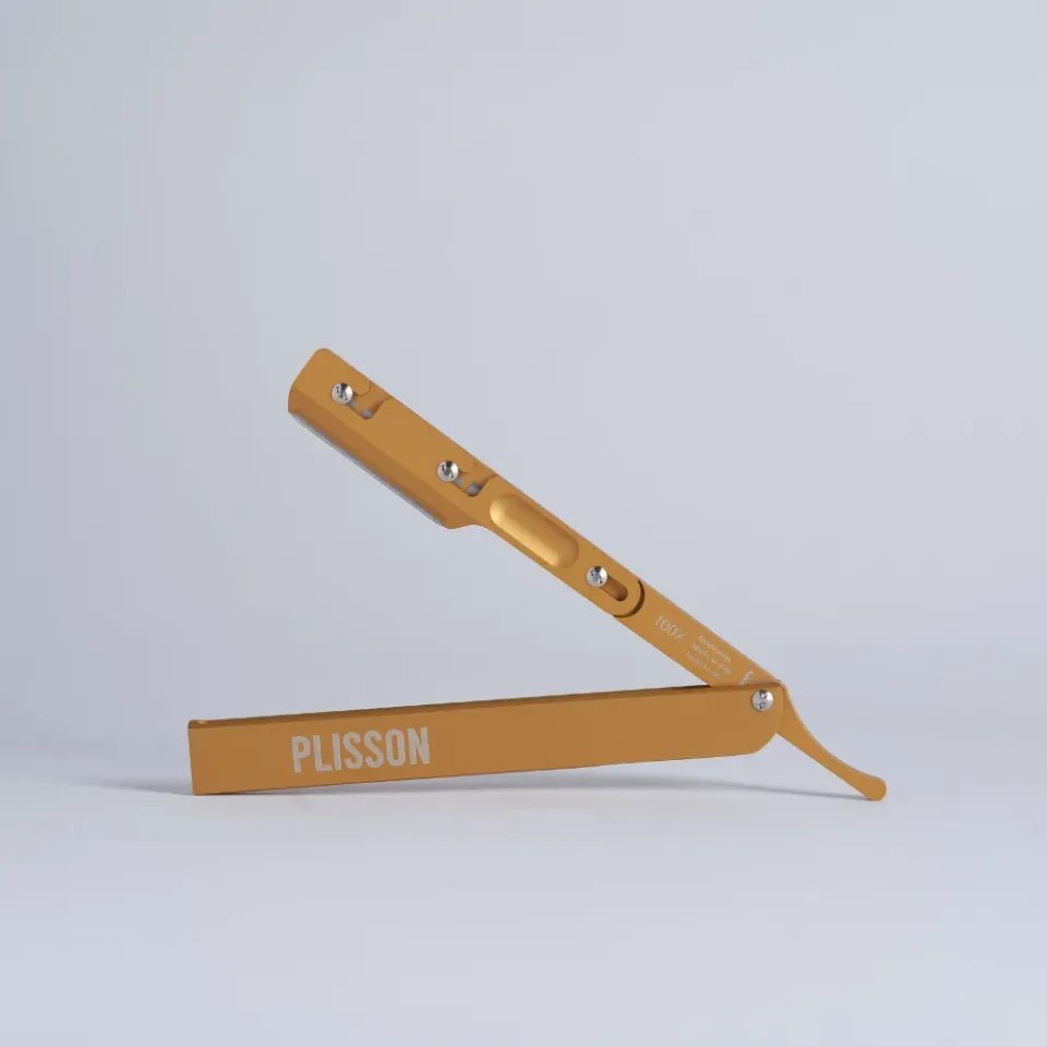 Plisson 1808 shavette aluminium guld halva blad