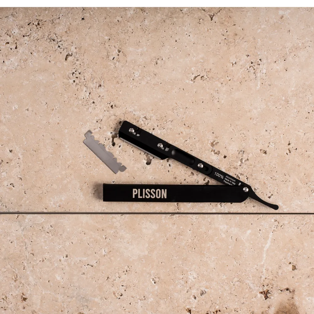 Plisson 1808 Shavette Noire rakkniv aluminium svart