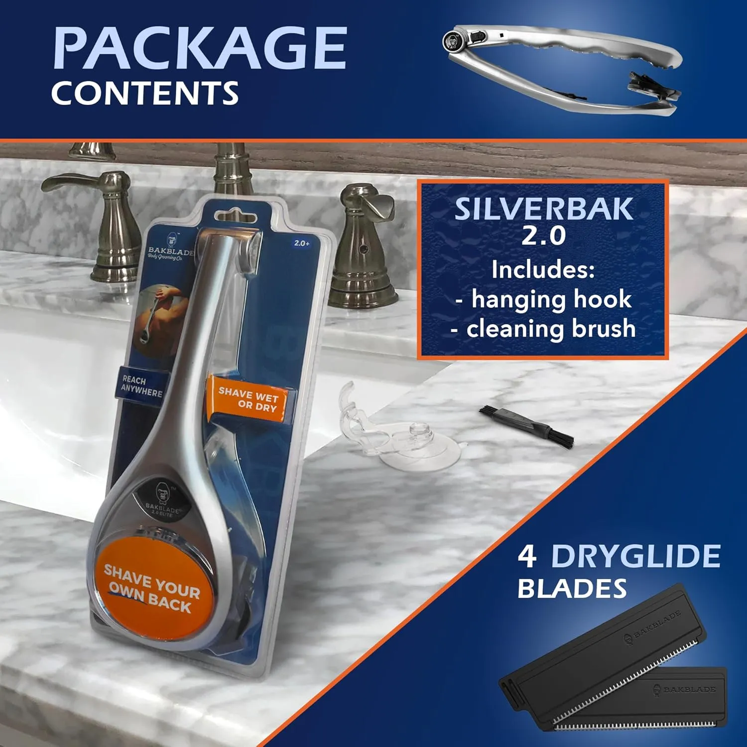 BaKblade 2.0 SilverBak ryggrakhyvel med borste